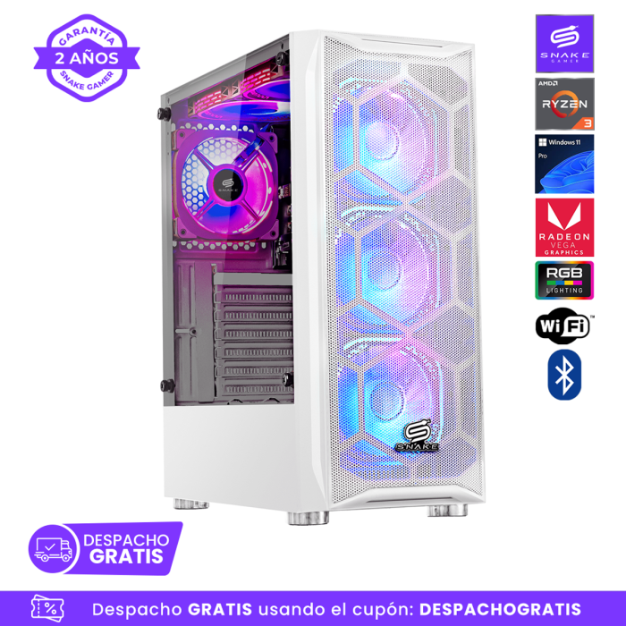 Pc Snake Gamer Vibora White V0 AMD Ryzen 3 3200G, 16GB RAM + 256GB SSD, Wifi + Bluetooth,  Windows 11 Pro