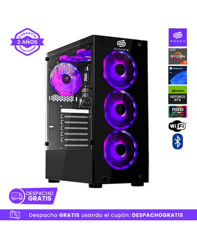 Pc Snake Gamer Vibora Black V9 AMD Ryzen 7 5700, RTX 5060, 16GB RAM + 1TB SSD, Wifi + Bluetooth, Windows 11 Pro