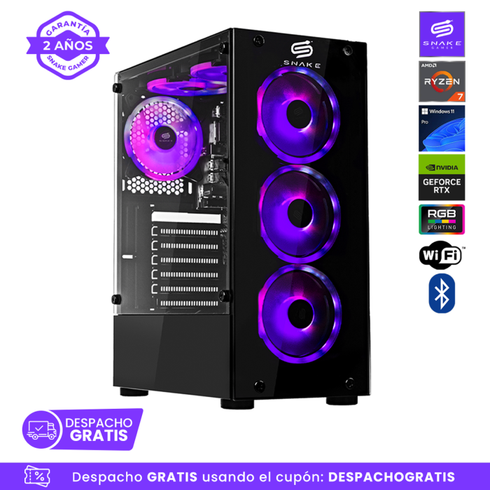 Pc Snake Gamer Vibora Black V9 AMD Ryzen 7 5700, RTX 5060, 16GB RAM + 1TB SSD, Wifi + Bluetooth, Windows 11 Pro