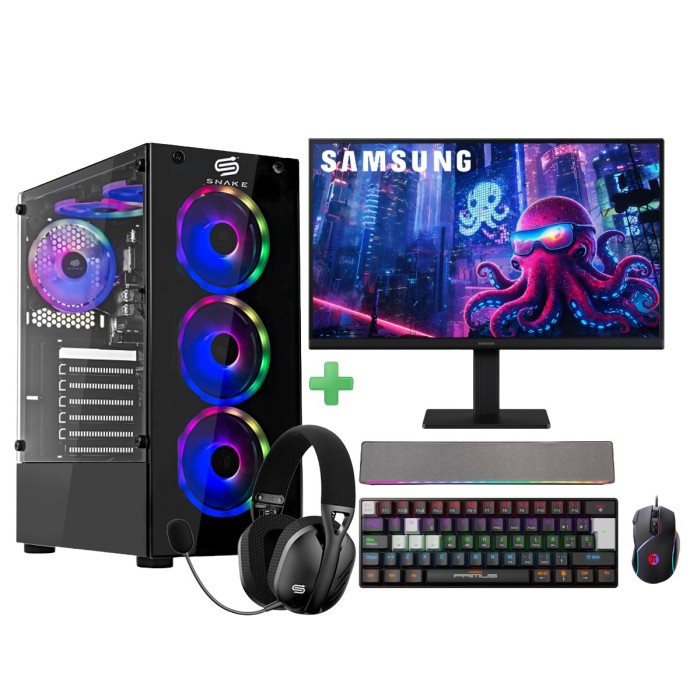 PC Snake Gamer Víbora V0 AMD Ryzen 3 3200G + Monitor Samsung 22” + Setup Completo