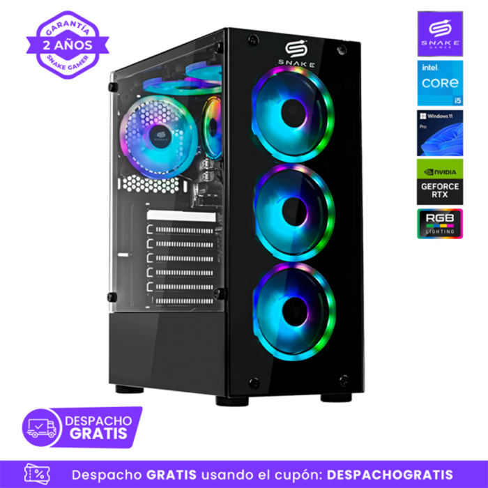 Pc Snake Gamer Cobra Black V4 Intel Core I5-12400F, RTX 3050, 16GB RAM + 512GB SSD, Windows 11 Pro