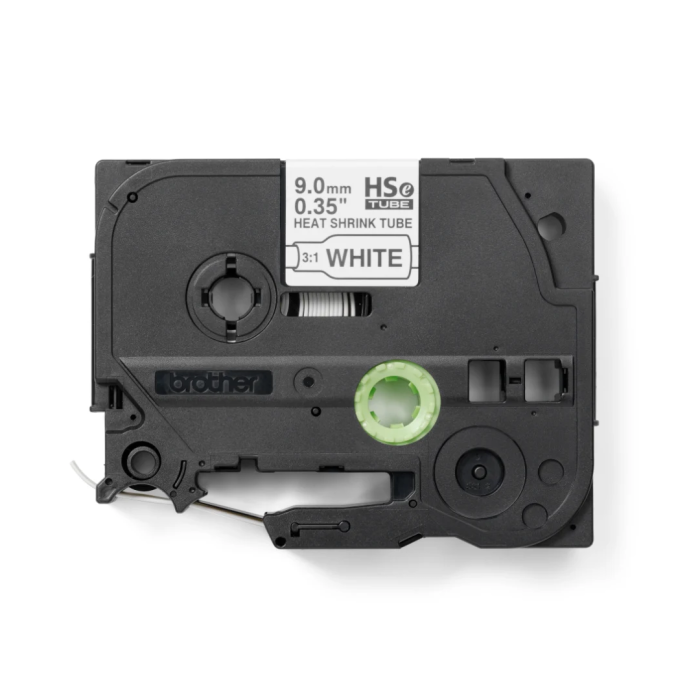 Cinta Rotuladora Brother HSE221E Termorretráctil 9.0mm Texto Negro sobre Blanco