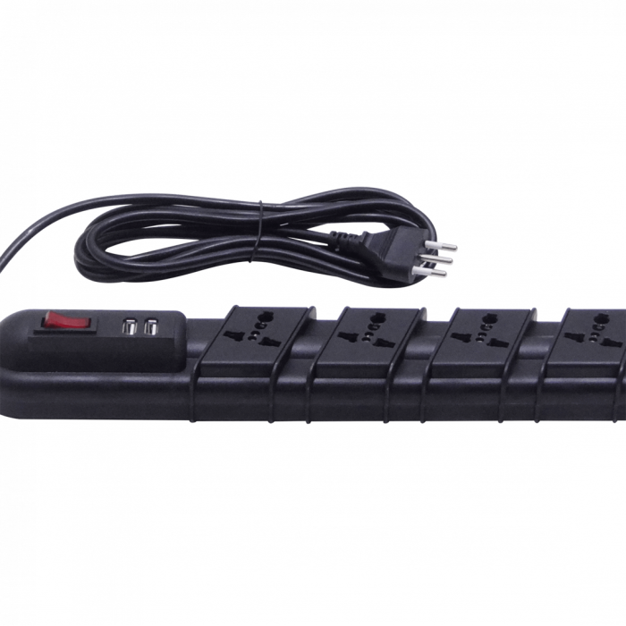 Alargador múltiple con 5 tomas y 2 puertos USB, cable de 5 metros