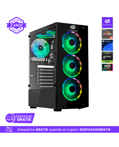 Pc Snake Gamer Vibora Black V12 AMD Ryzen 5 5500, GT 1030, 8GB RAM + 256GB SSD, Windows 11 Pro