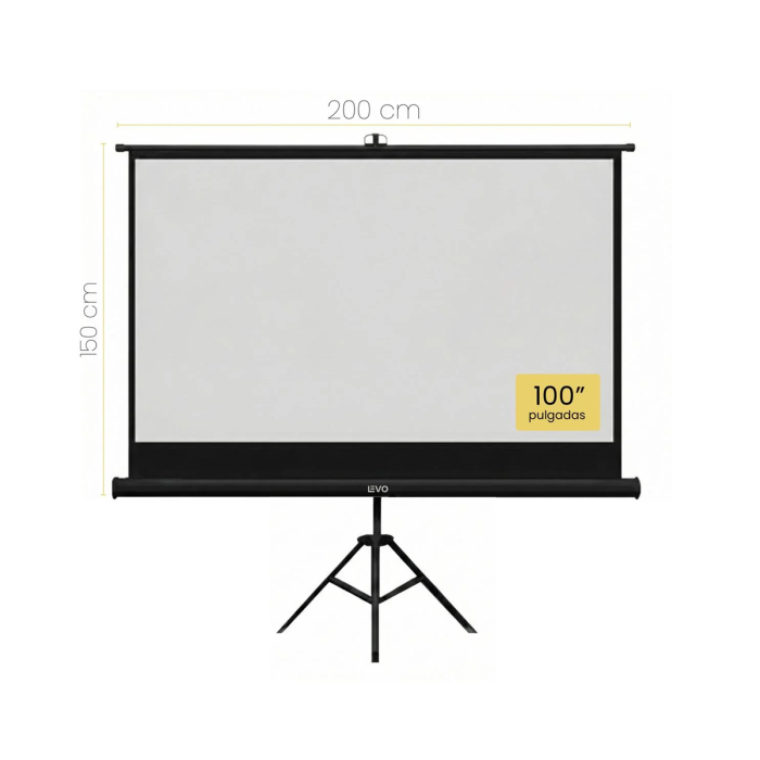 Telón Mural de Proyector Portátil, 100 pulgadas, 200 x 150 cm, Levo