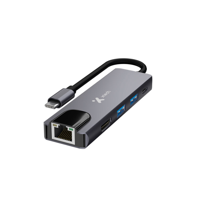 Hub USB-C Xtech XTC-572 5 en 1 HDMI 4K Ethernet Gigabit PD 100W