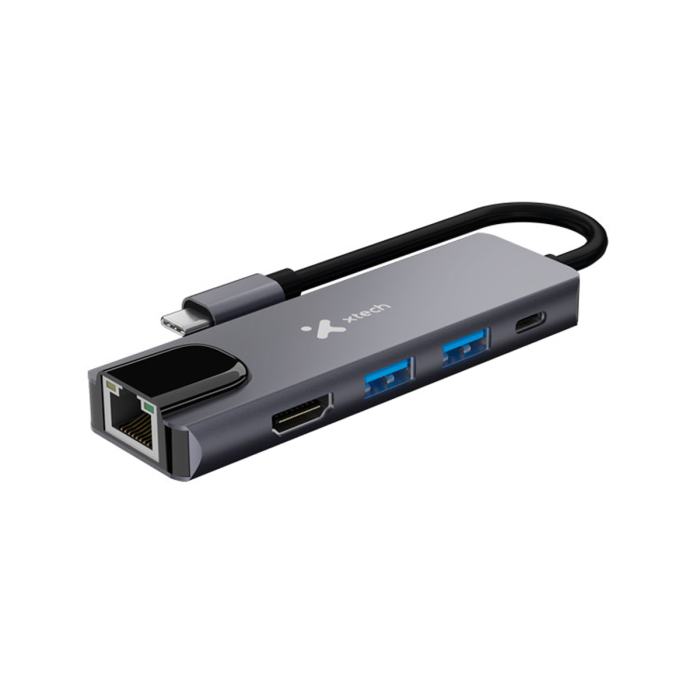 Hub USB-C Xtech XTC-572 5 en 1 HDMI 4K Ethernet Gigabit PD 100W