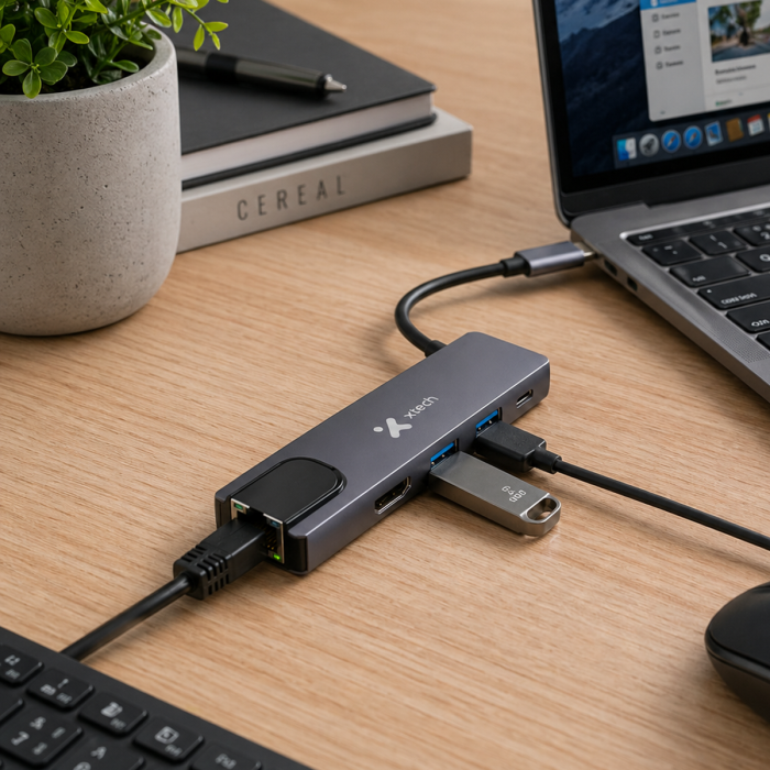 Hub USB-C Xtech XTC-572 5 en 1 HDMI 4K Ethernet Gigabit PD 100W