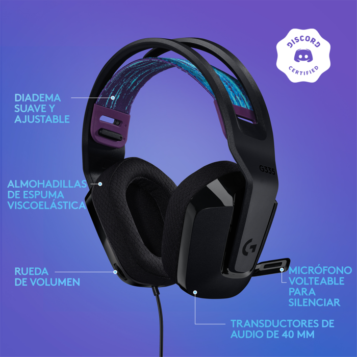 Audífonos Gamer Logitech G335 Alámbrico, conector 3.5mm Negro (981-000977)