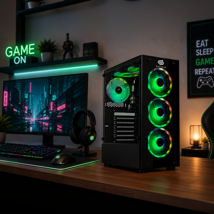 Pc Snake Gamer Vibora Black V12 AMD Ryzen 5 5500, GT 1030, 8GB RAM + 256GB SSD, Windows 11 Pro
