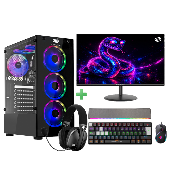 PC Snake Gamer Víbora V2 AMD Ryzen 5 5600GT + Monitor Snake 24” + Setup Completo