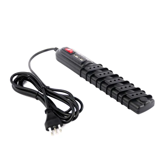 Alargador múltiple con 5 tomas y 2 puertos USB, cable de 5 metros