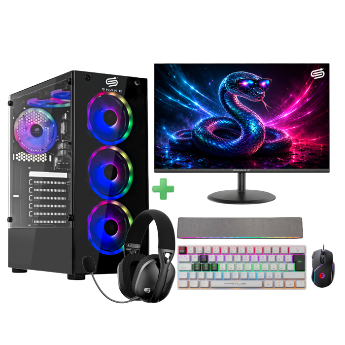 PC Snake Gamer Víbora V2 AMD Ryzen 5 5600GT + Monitor Snake 24” + Setup Completo