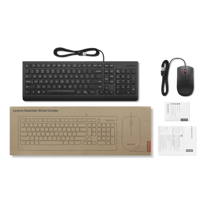 Combo Teclado y Mouse Lenovo Essential USB Español Negro