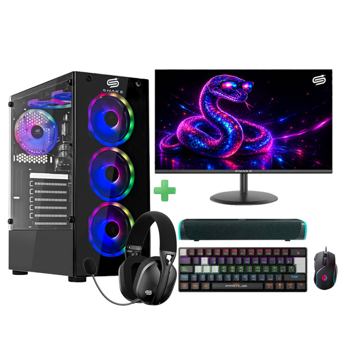 PC Snake Gamer Víbora V2 AMD Ryzen 5 5600GT + Monitor Snake 24” + Setup Completo