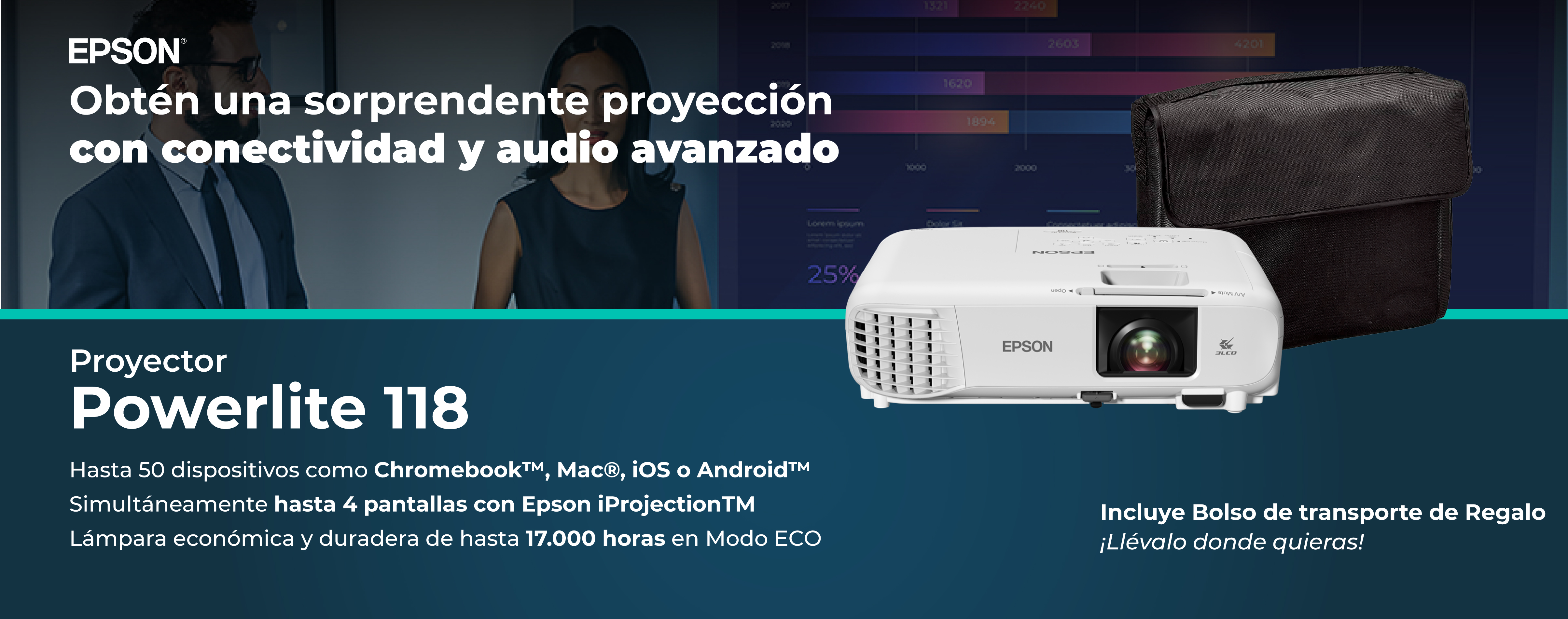 Proyector Epson PowerLite 118 3.800 lúmenes + Bolso de Transporte Regalo