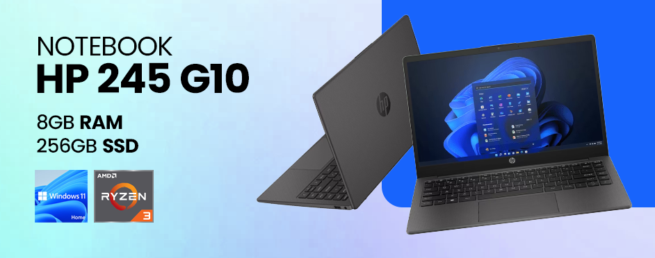 Notebook HP 245 G10 A3GA0LS Ryzen 3 7320U 8GB Ram, 256GB SSD
