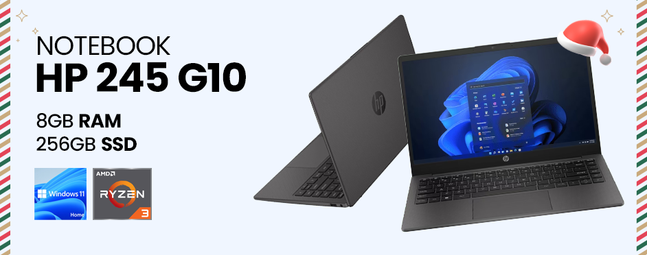 Notebook HP 245 G10 A3GA0LS Ryzen 3 7320U 8GB Ram, 256GB SSD